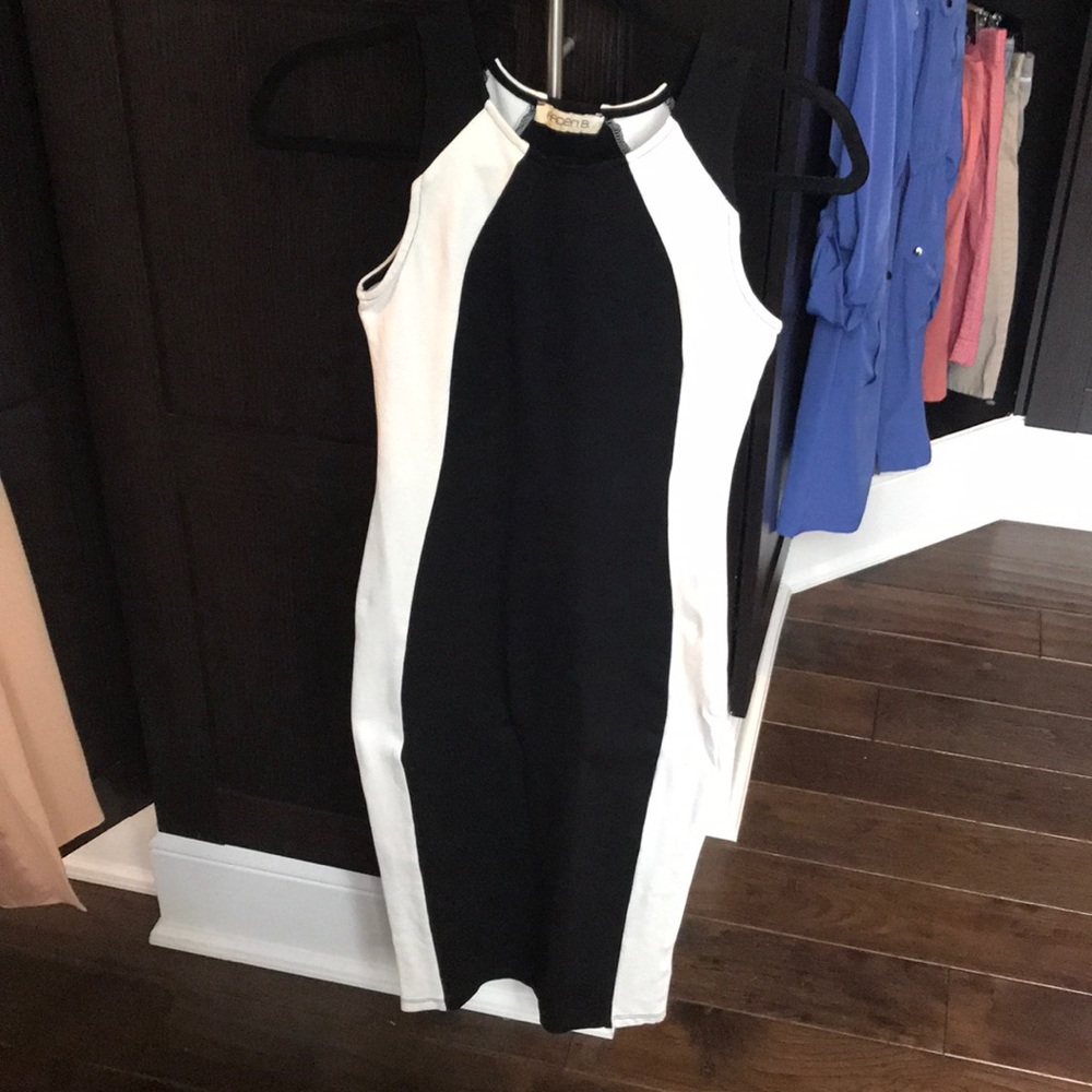 Black and white color blocking dress